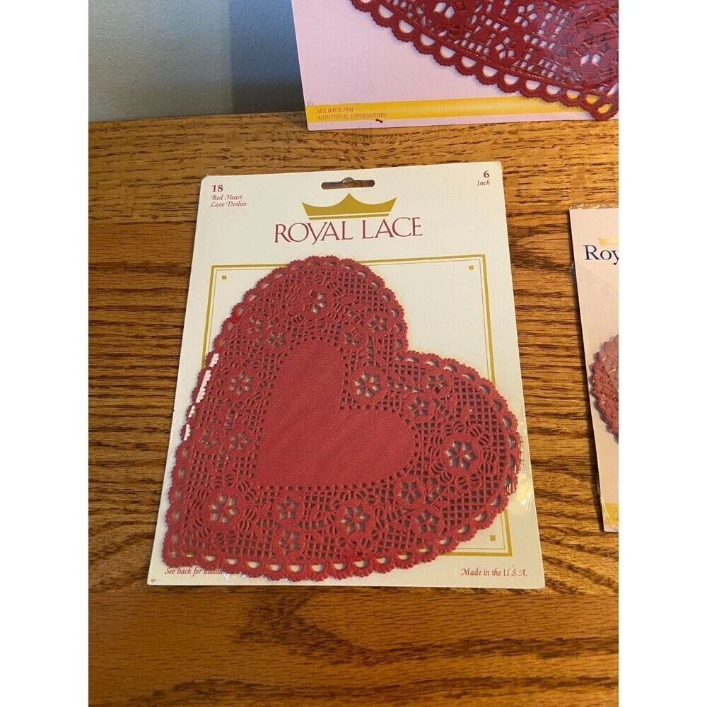 VTG Royal Lace Heart Shaped Valentine Paper Doilies Red NEW 6 4 8 inch Valentine